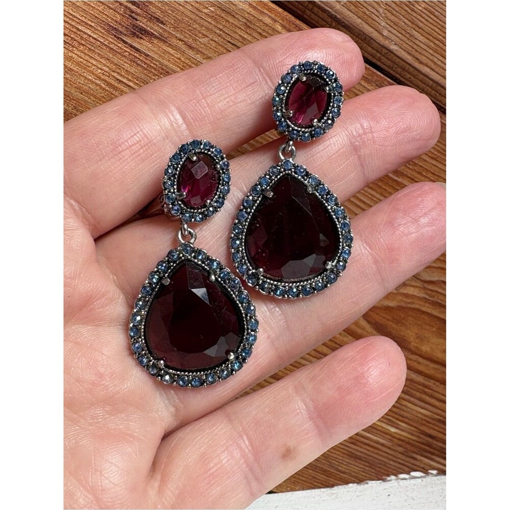 Nina Ricci Vintage Red-Purple Clip on Teardrop Earrings